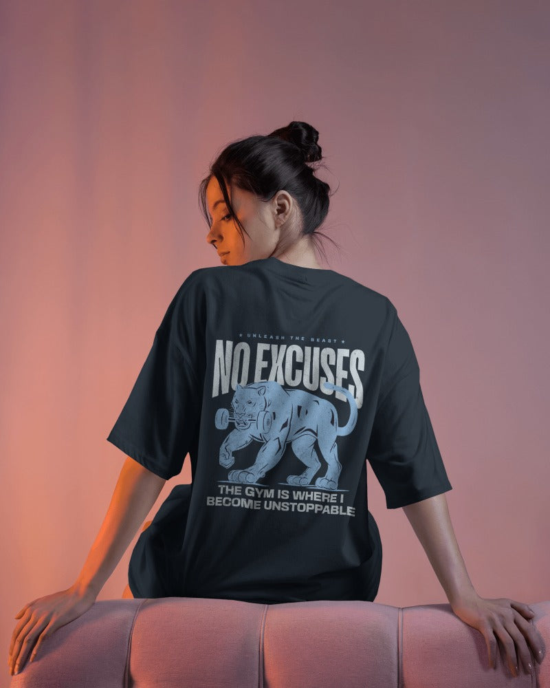 NO EXCUSES MOTIVATIONAL GYM OVERSIZED T-SHIRT