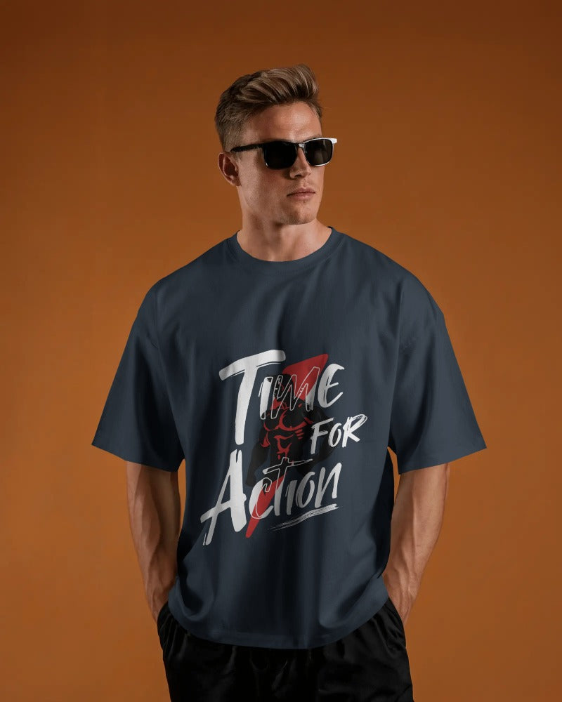 TIME FOR ACTION MOTIVATIONAL GYM OVERSIZED T-SHIRT