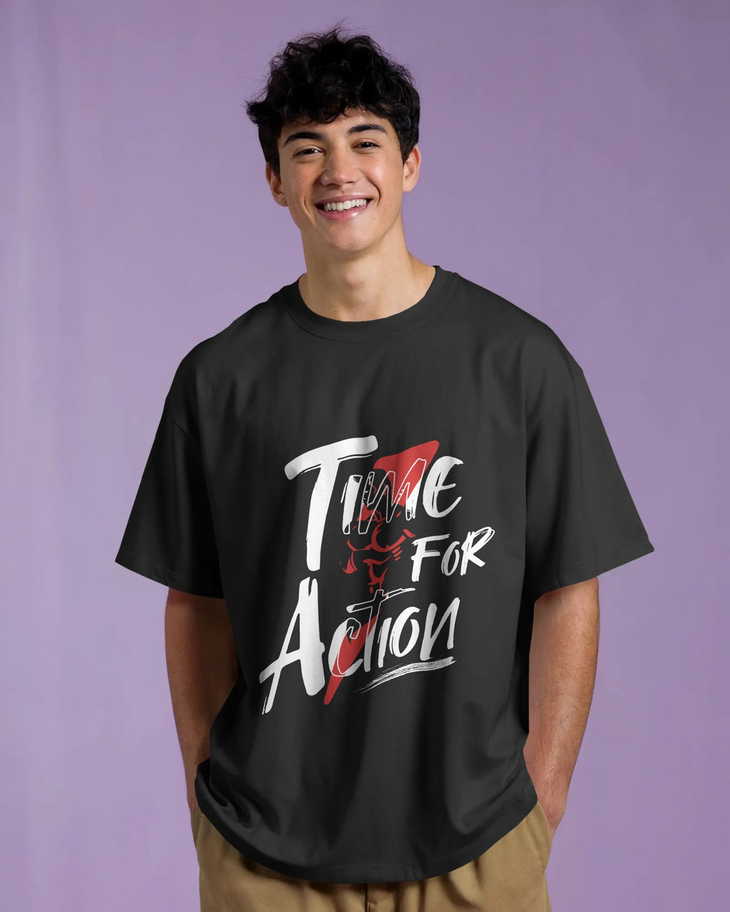 TIME FOR ACTION MOTIVATIONAL GYM OVERSIZED T-SHIRT
