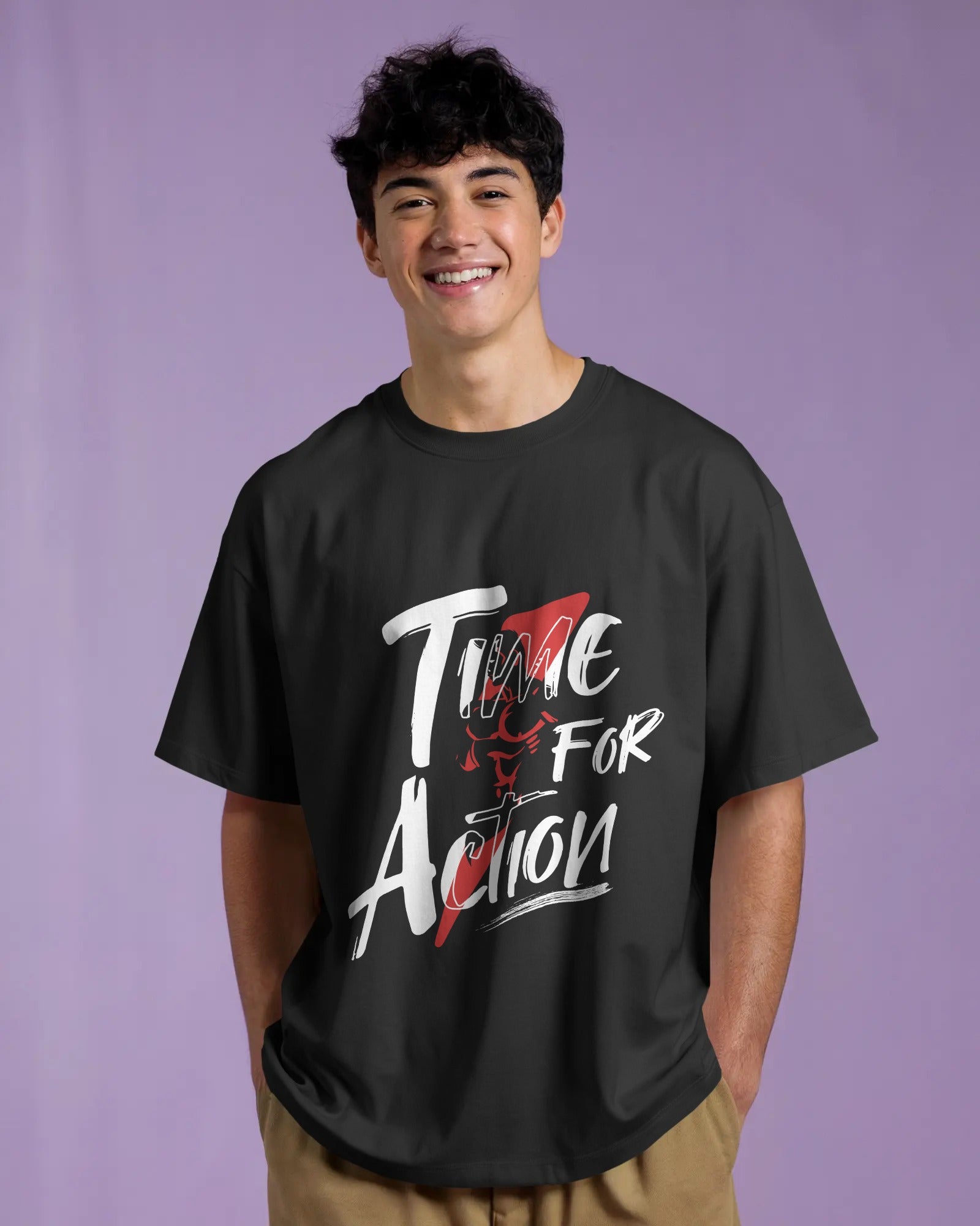 TIME FOR ACTION MOTIVATIONAL GYM OVERSIZED T-SHIRT