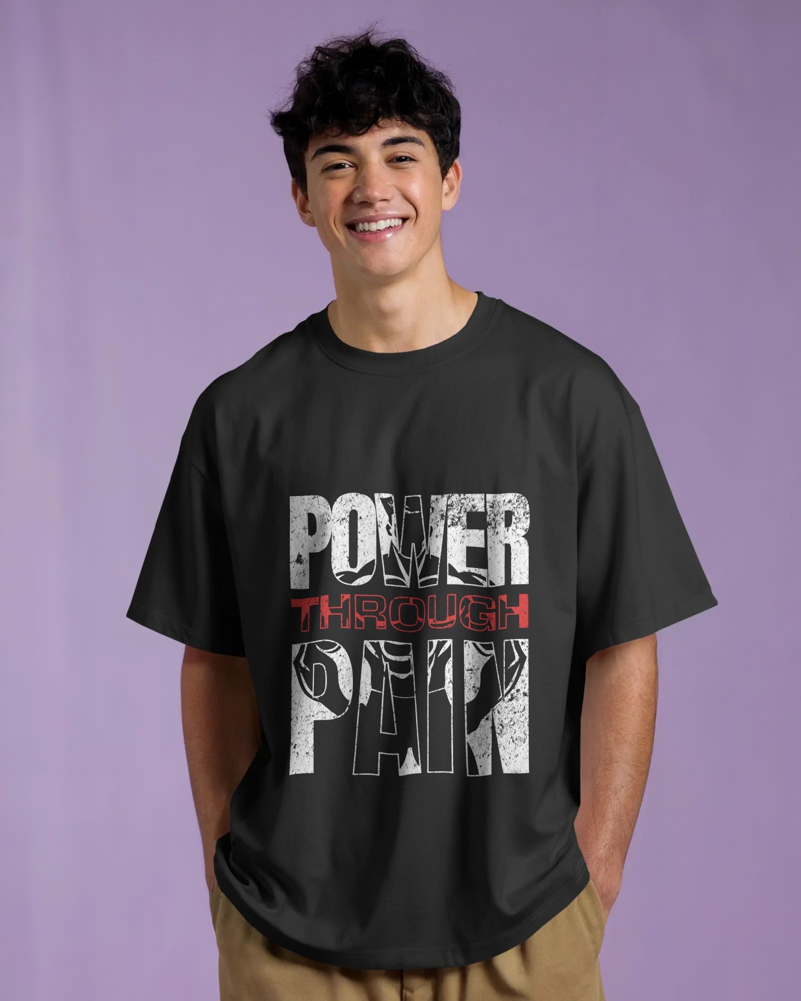 POWER THROUGH PAIN POWERFUL GYM OVERSIZED T-SHIRT