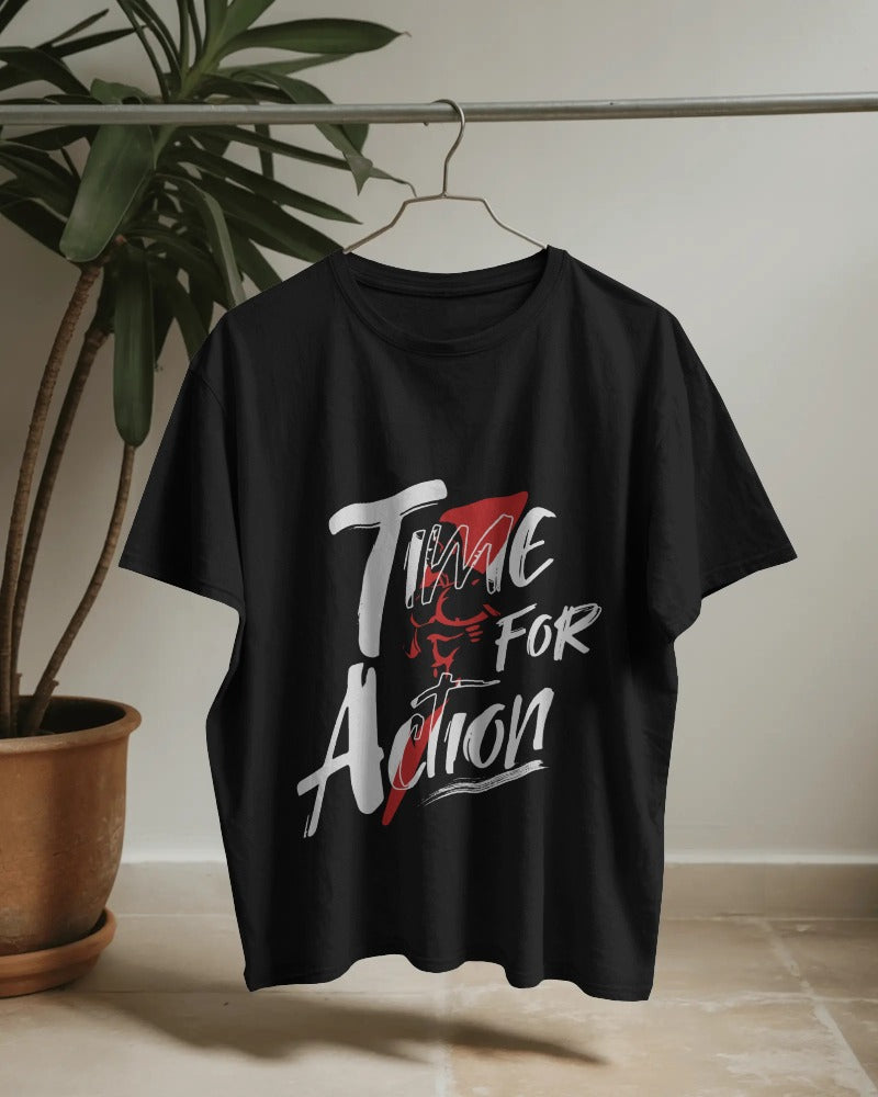TIME FOR ACTION MOTIVATIONAL GYM OVERSIZED T-SHIRT